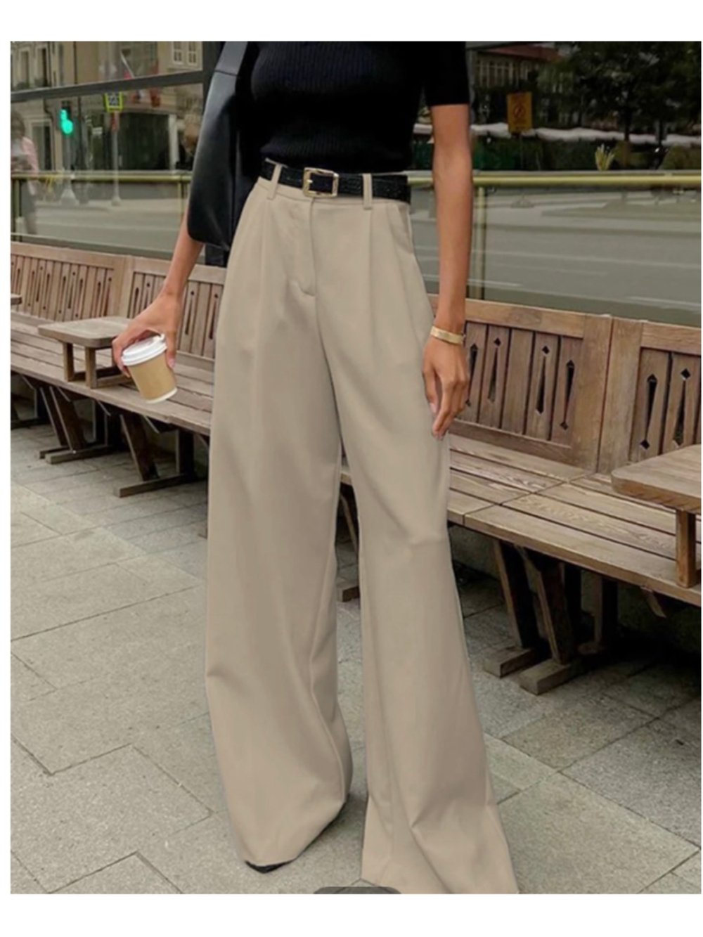 Commense Wide Leg High Waist Pleated Front Trouser Pants S 90s Minimalist Office